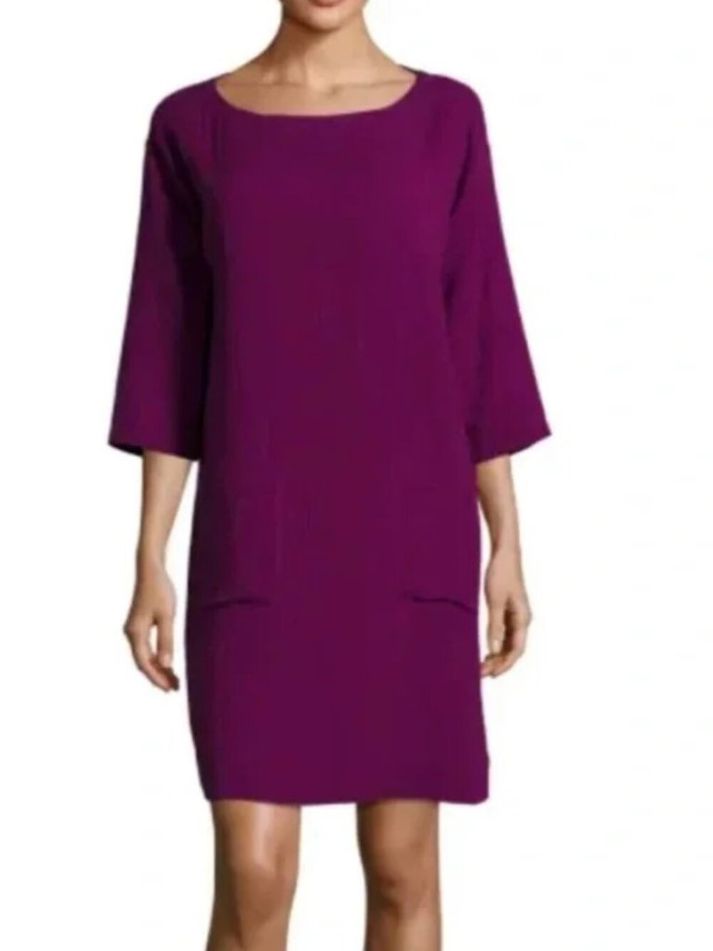Eileen Fisher Purple Organic Cotton Gauze 3/4 Sleeve Shift Dress Tunic